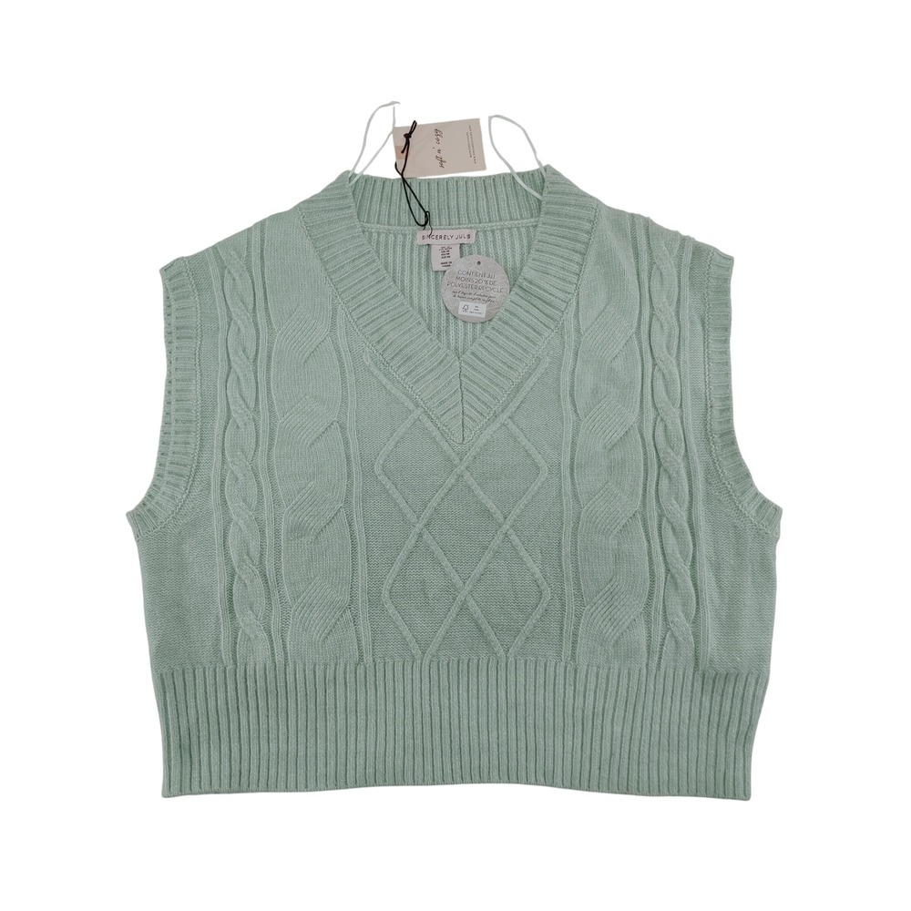 Sincerely Jules Sweater Vest Womens‎ Cable Knit Sleeveless Mint Green Size M